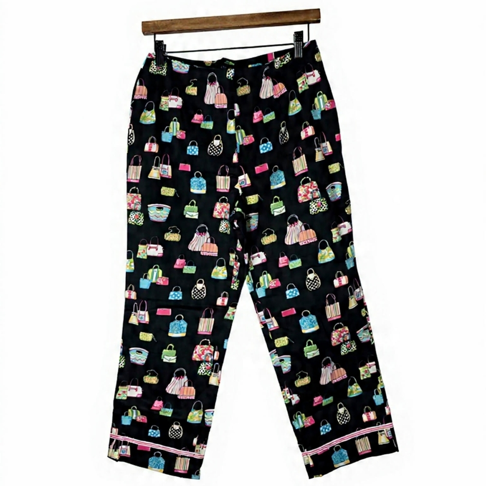 Capri Pants with Colorful Handbag Accents Whimsy Playful Feastive